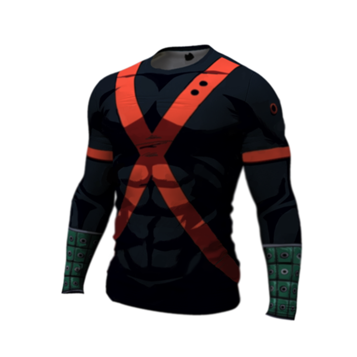 Bakugo Premium Long Sleeve Rash Guard BJJ My Hero Academia Compression Rashguard