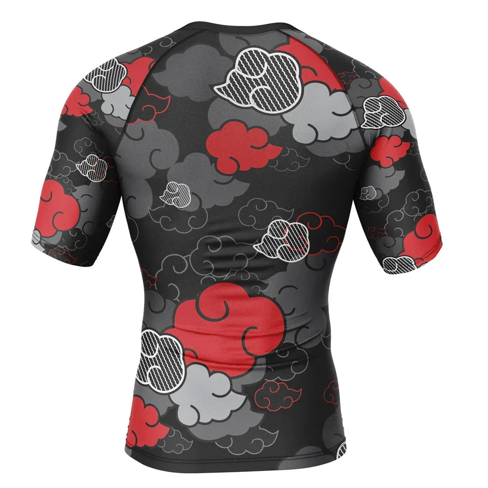 Naruto Akatsuki Monochrome BJJ Rash Guard Kids Short Sleeve Compression Rashguard