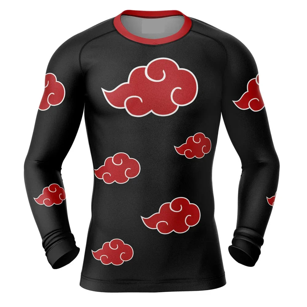Naruto Akatsuki Cloud BJJ Rash Guard Long Sleeve Compression Rashguard