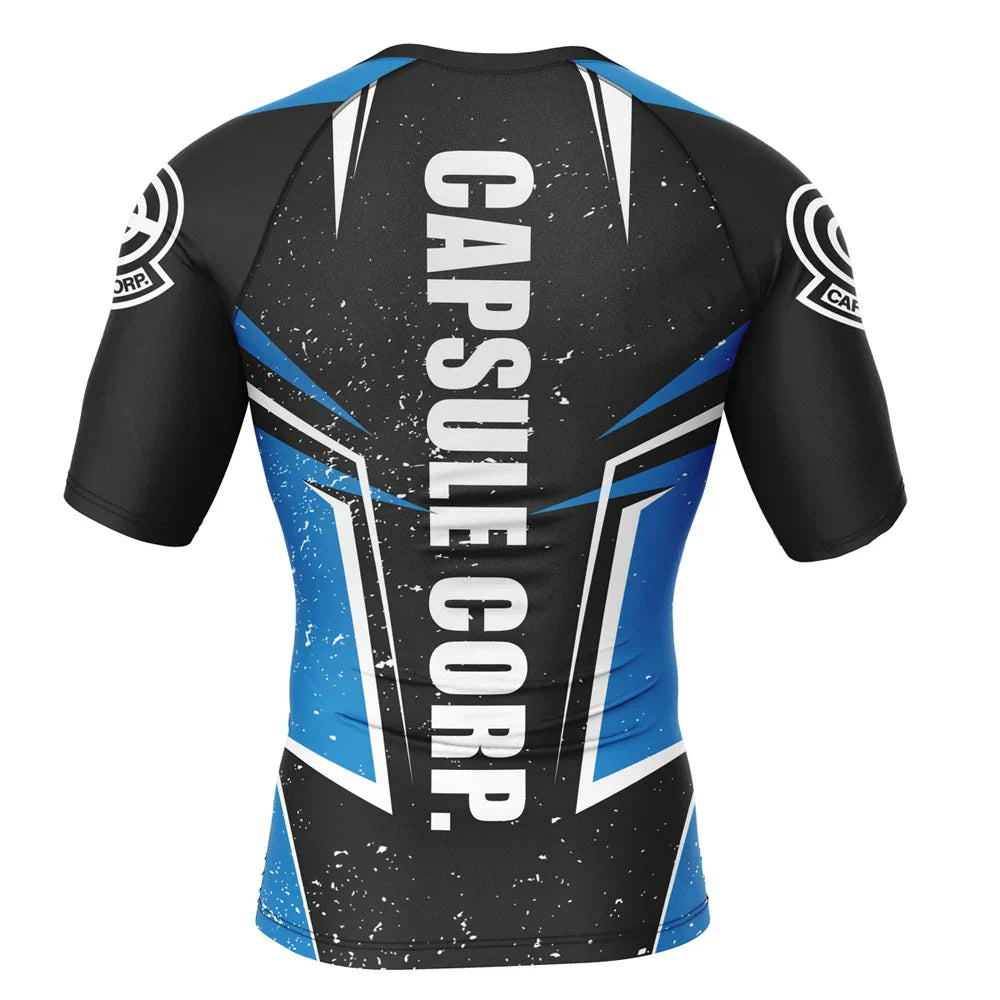 Dragon Ball Z Capsule Corp BJJ Short Sleeve Rash Guard Compression Rashguard