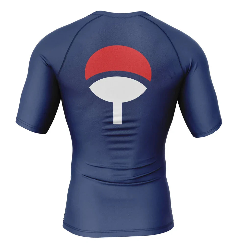 Naruto Uchiha Clan Blue Rash Guard Kids Short Sleeve Compression Rashguard BJJ
