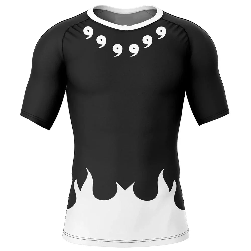 Naruto 6 Paths Monochrome Rash Guard BJJ Short Sleeve Compression Rashguard