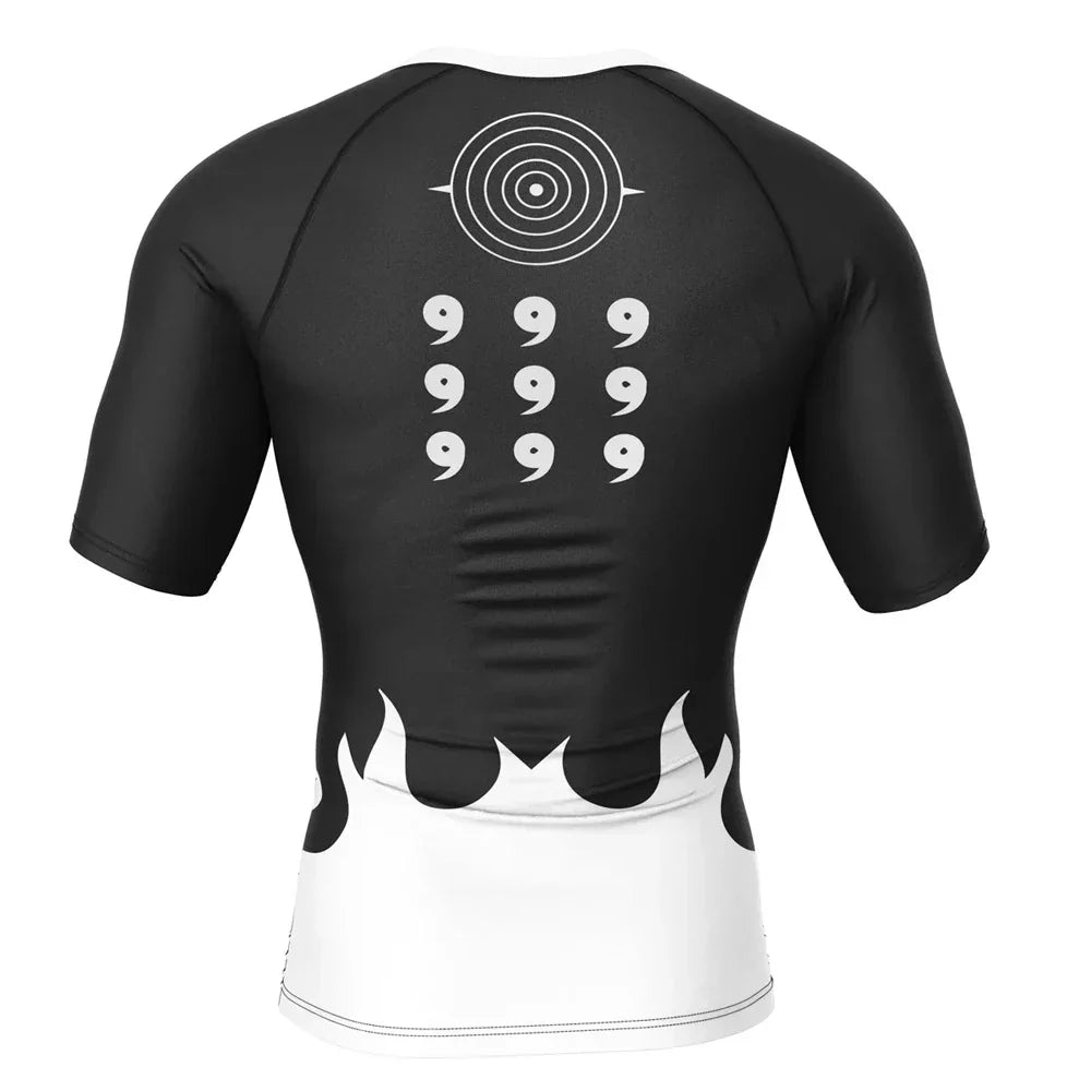BJJ Rash Guard Kids Naruto 6 Paths Monochrome Short Sleeve Compression Rashguard