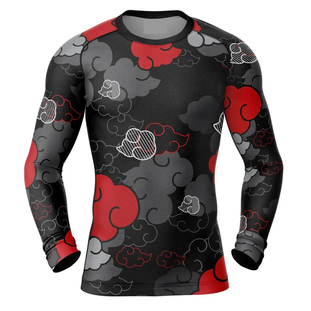 Naruto Akatsuki Monochrome BJJ Rash Guard Long Sleeve Compression Rashguard Naruto Akatsuki Monochrome