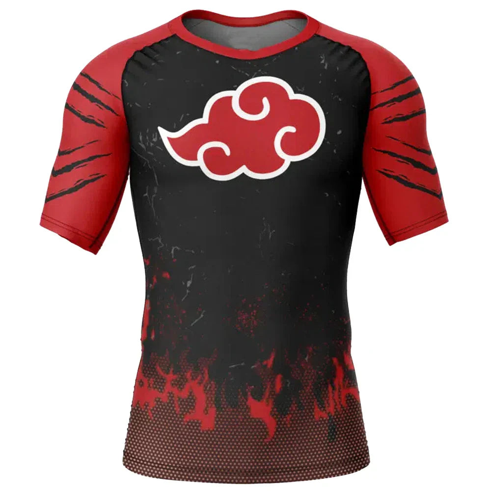 Kids BJJ Rash Guard Naruto Red Cloud Short Sleeve Compression Rashguard