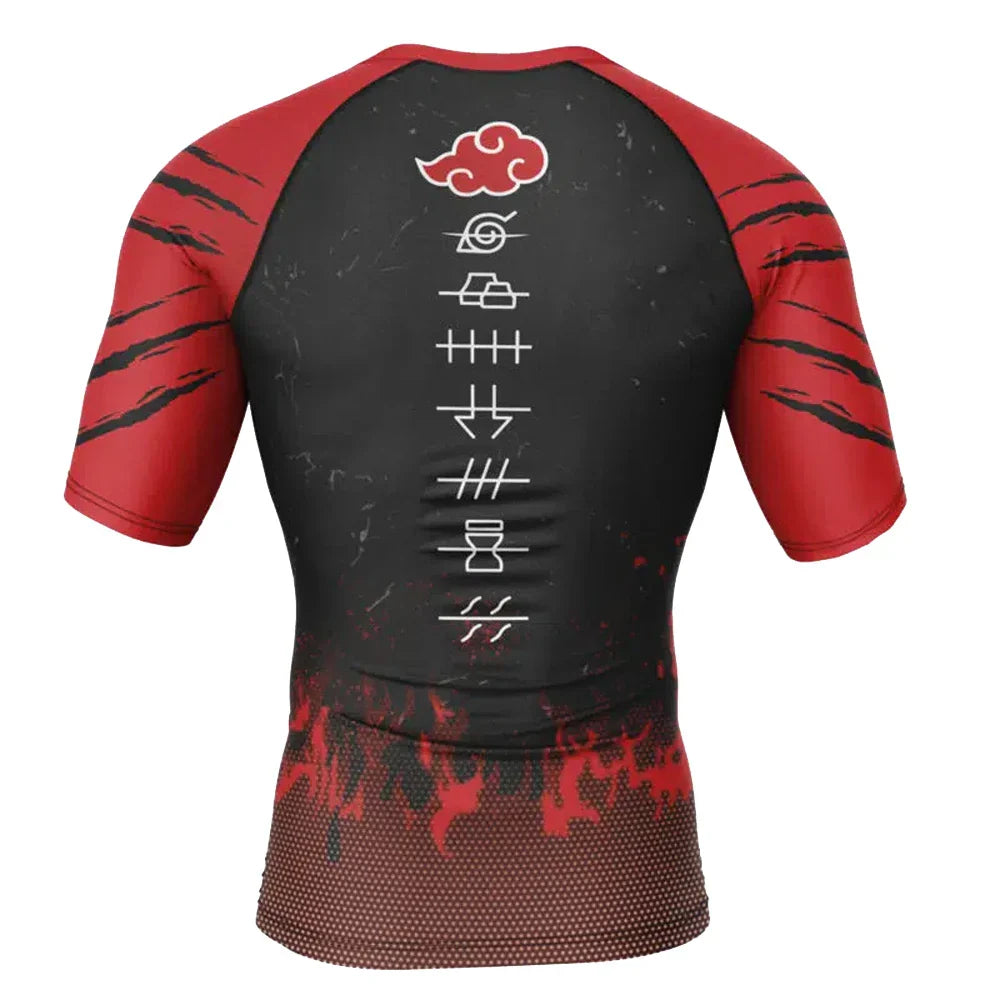 Kids BJJ Rash Guard Naruto Red Cloud Short Sleeve Compression Rashguard