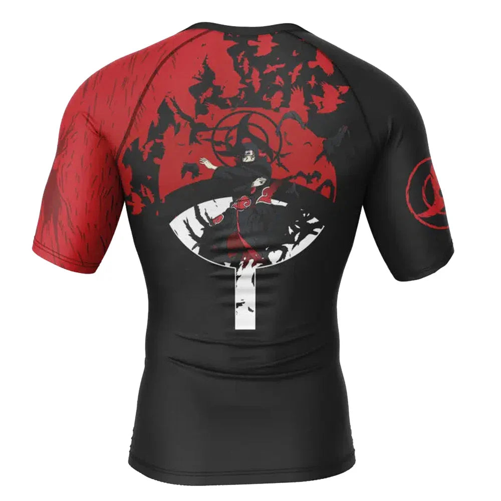 Naruto Itachi Uchiha Summoning Crow Short Sleeve Compression Rashguard Kids