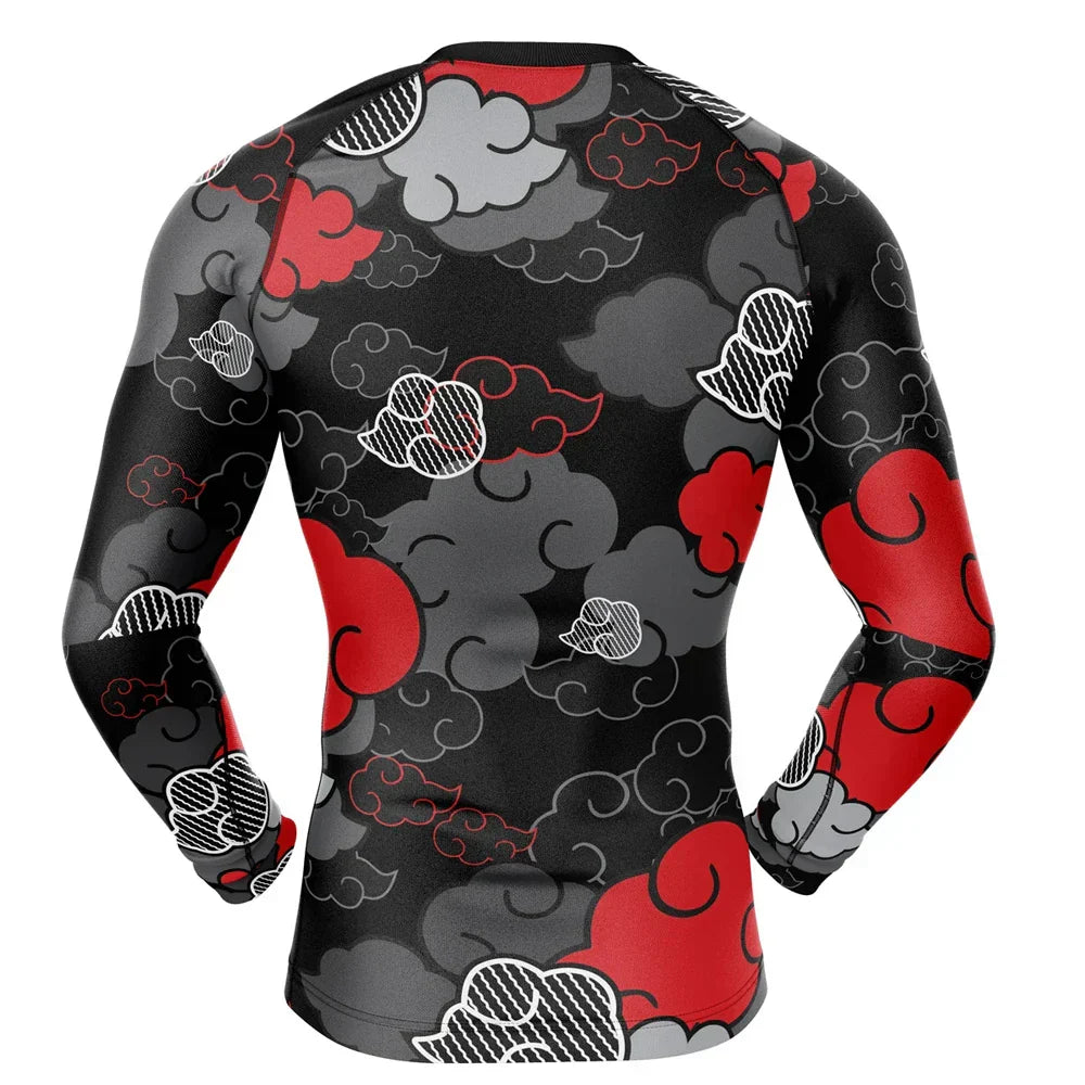 Naruto Akatsuki Monochrome BJJ Rash Guard Long Sleeve Compression Rashguard Naruto Akatsuki Monochrome