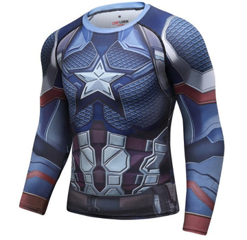'End Game' Captain America Steve Rogers Elite Long Sleeve Compression Rash Guard