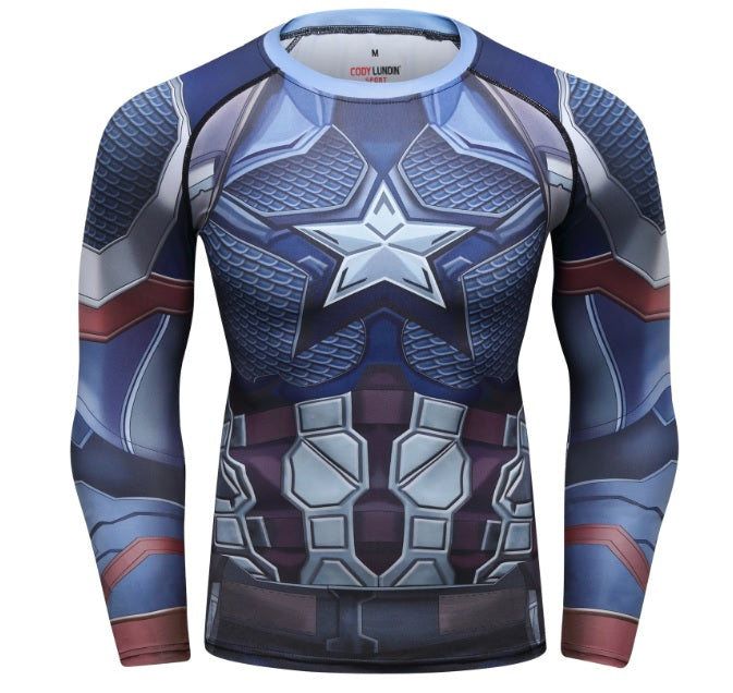 'End Game' Captain America Steve Rogers Elite Long Sleeve Compression Rash Guard