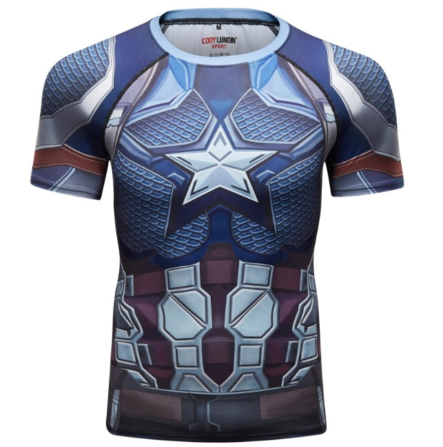 'End Game' Captain America Steve Rogers Elite Short Sleeve Compression Rash Guard