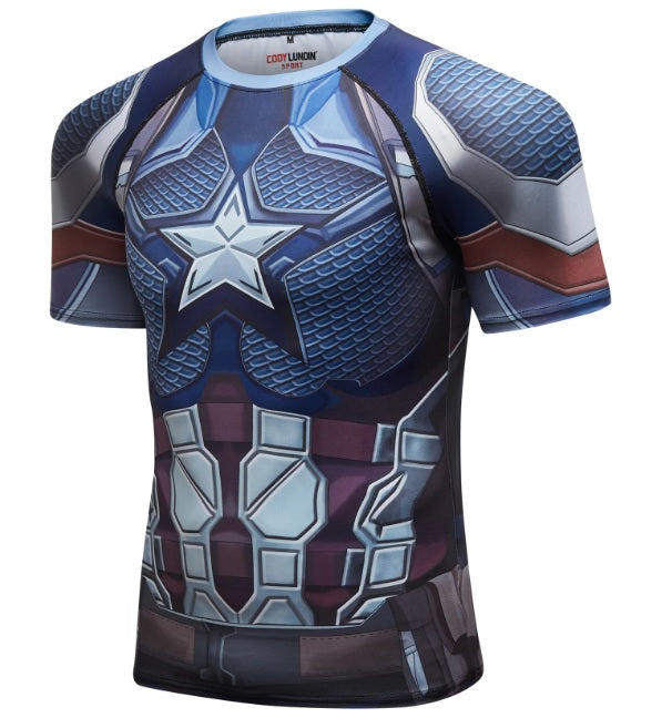 'End Game' Captain America Steve Rogers Elite Short Sleeve Compression Rash Guard
