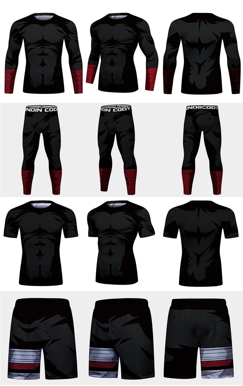 Naruto Rock Lee Dark Elite Four Piece Compression Rash Guard Fight Set Naruto Rock Lee