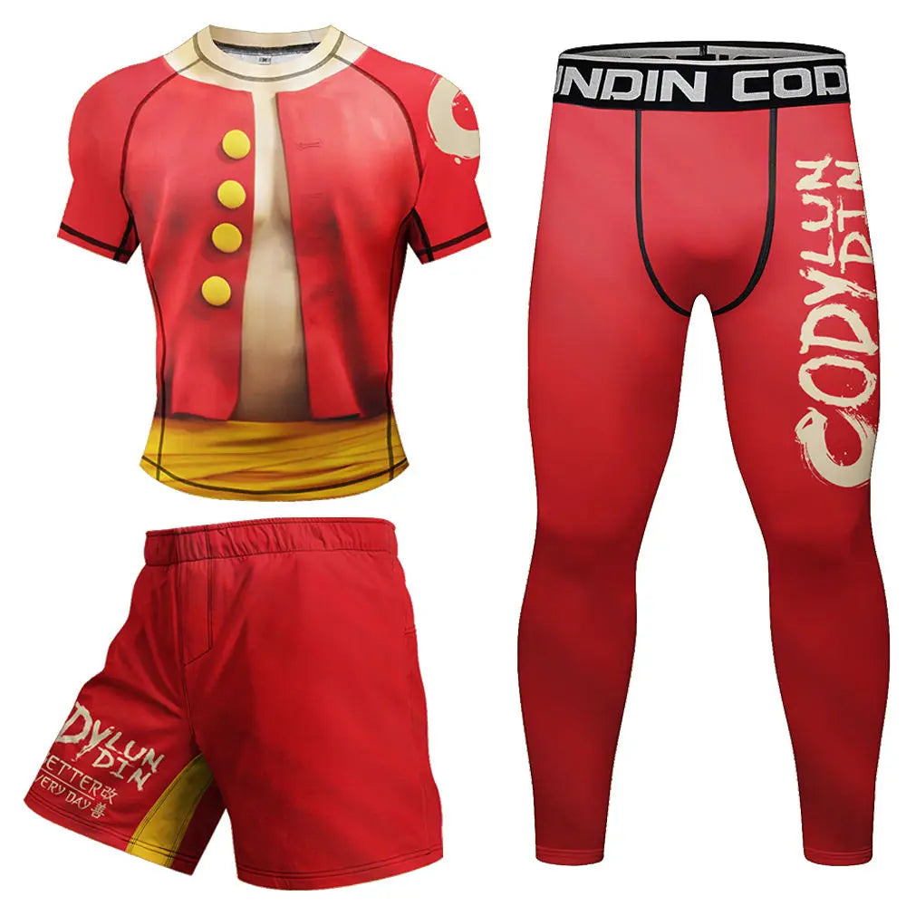 Luffy One Piece Pirate King Long Sleeve 4 Piece Compression Rashguard Set