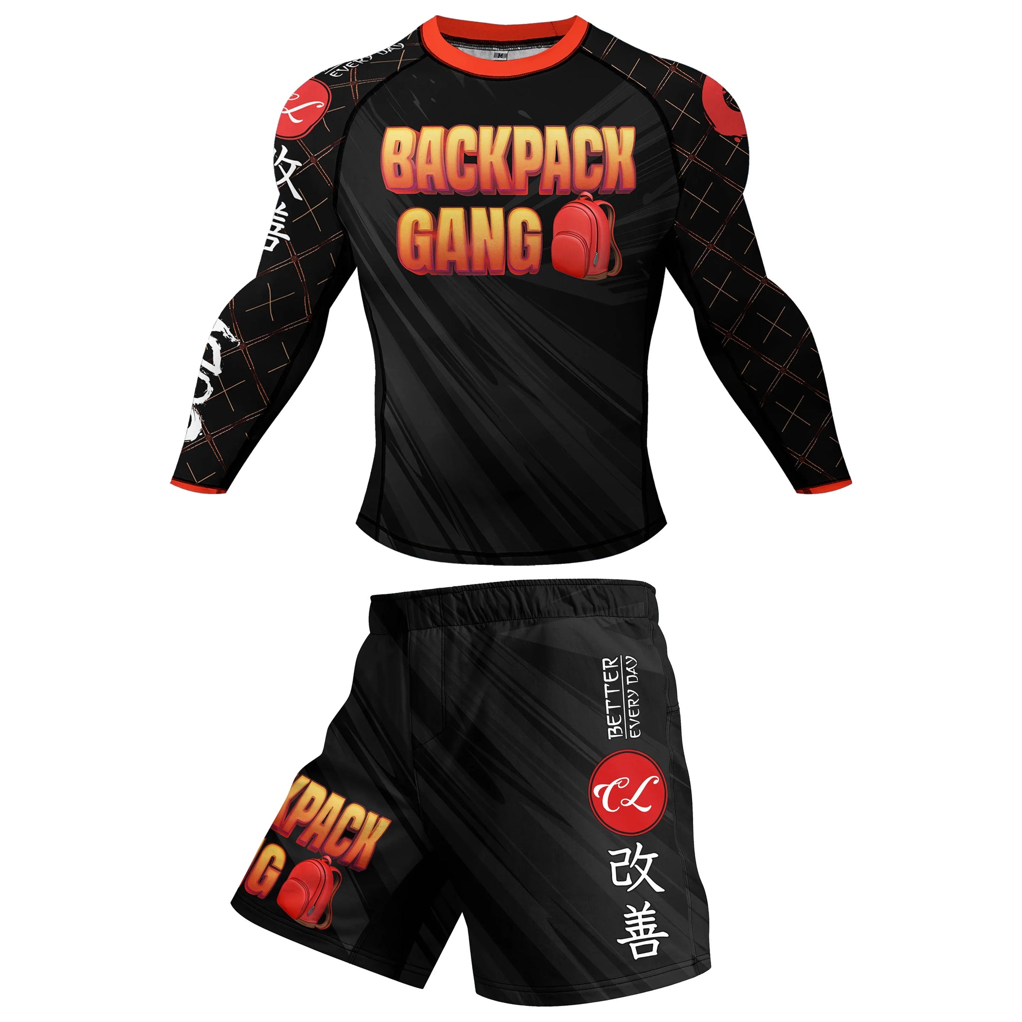 2 Piece Backpack Gang Compression Long Sleeve Rashguard Set