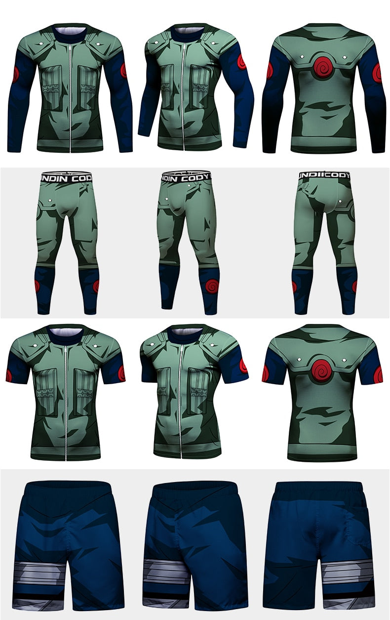 Naruto Kakashi Elite Four Piece Compression Rash Guard Fight Set