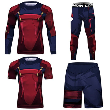 BJJ Rash Guard Naruto Madara Elite Four Piece Compression Rash Guard Fight Set BJJ Rash Guard