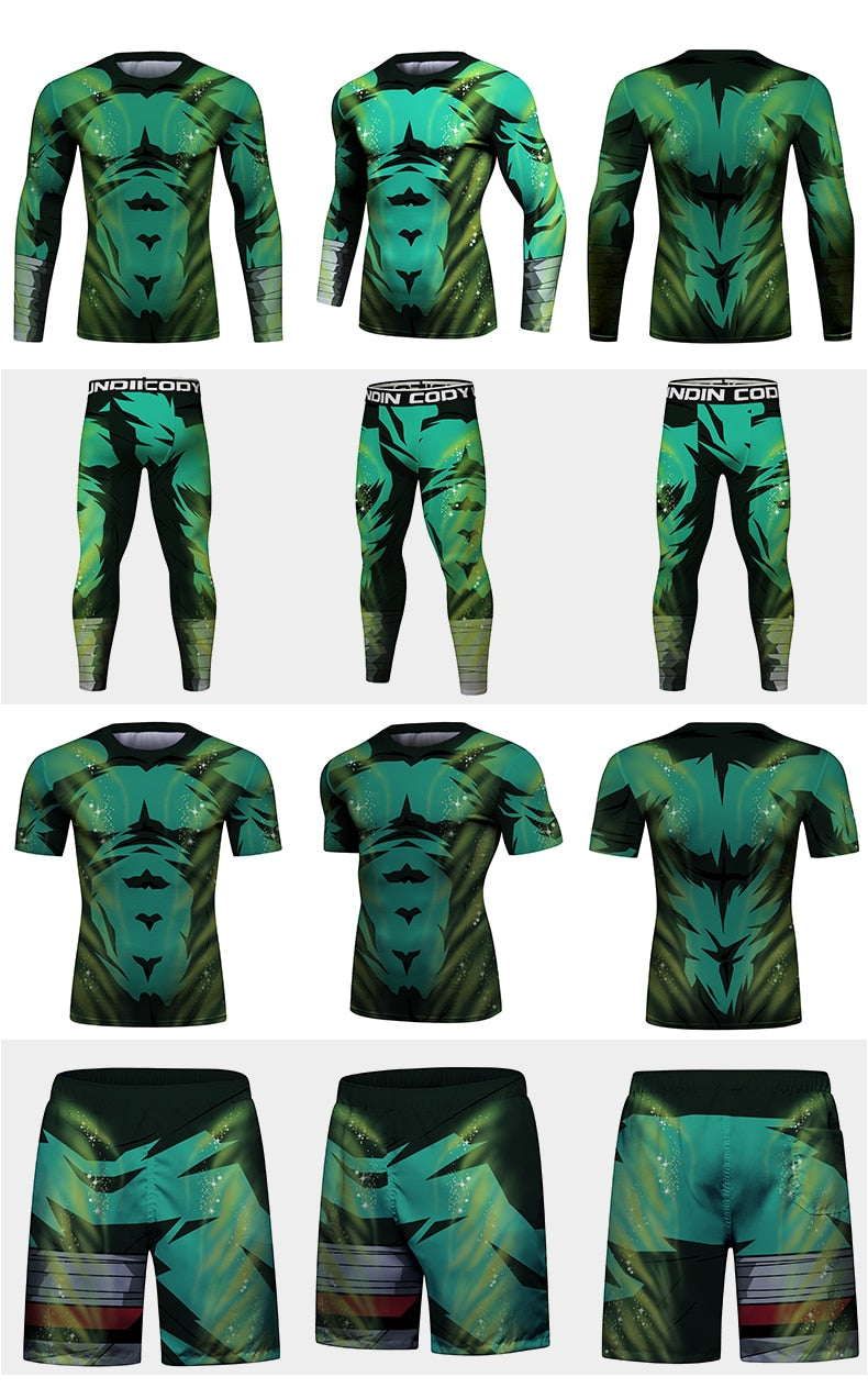 Naruto BJJ Rash Guard Rock Lee 2.0 Elite Four Piece Compression Rash Guard Fight Set