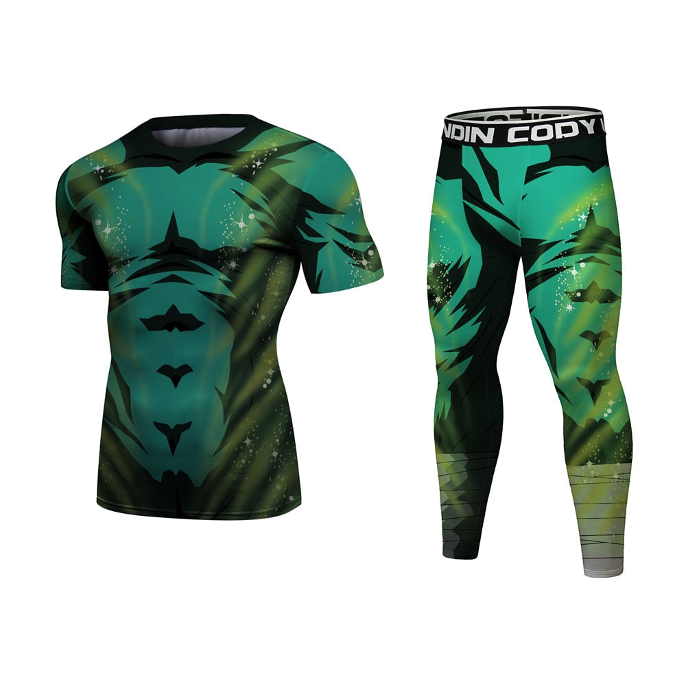 Naruto Rock Lee 2.0 Elite BJJ Rash Guard Short Sleeve Compression Rash Guard Set