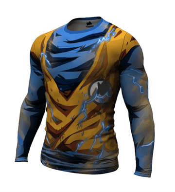 Dragon Ball Z BJJ Rash Guard Compression Super Saiyan 2 Goku Premium Long Sleeve Rashguard