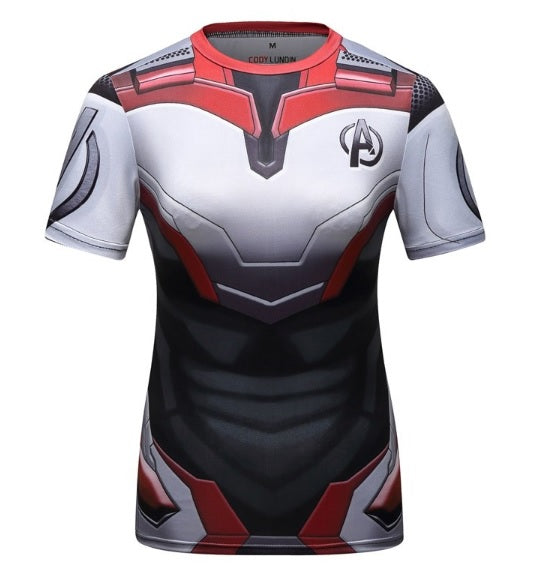 Avengers Womens End Game Quantum Realm Suit Elite Short Sleeve Compression Rashguard