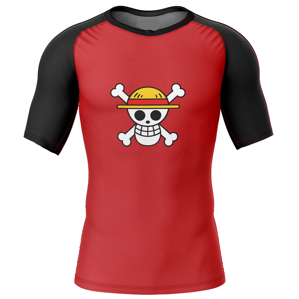 Luffy One Piece Straw Hats Short Sleeve Compression Rashguard