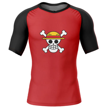 Luffy One Piece Straw Hats Short Sleeve Compression Rashguard