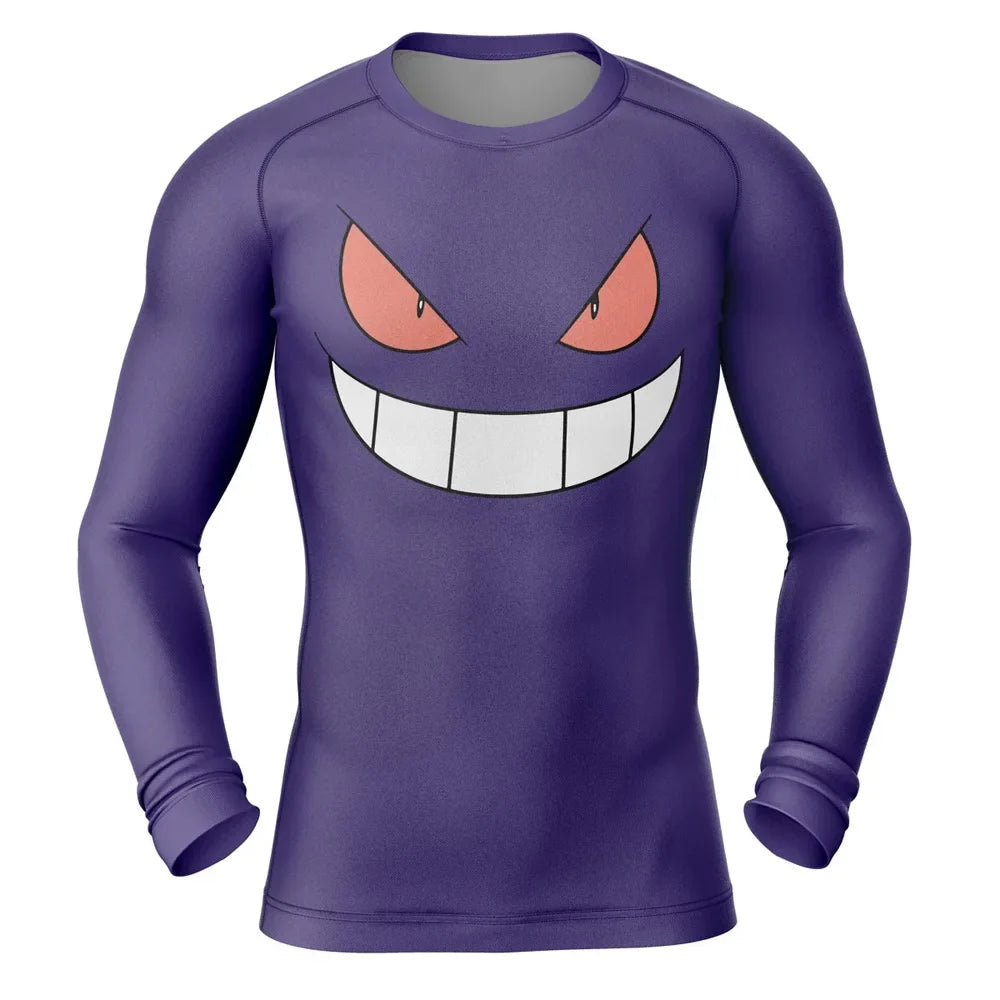 Gengar Face Kids Pokemon Long Sleeve Compression Rashguard