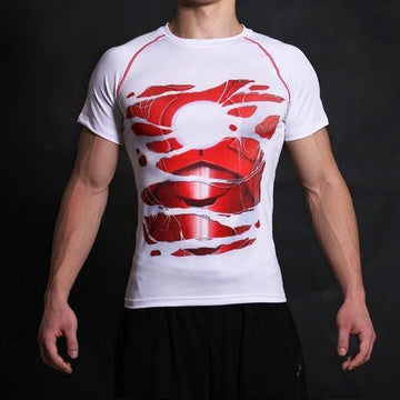 Iron Man "Hero Revealed" White Compression Short Sleeve Rash Guard-RashGuardStore