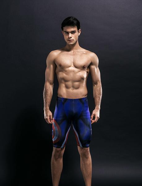 Men's Captain America Compression Leggings Shorts Grappling Spats-RashGuardStore