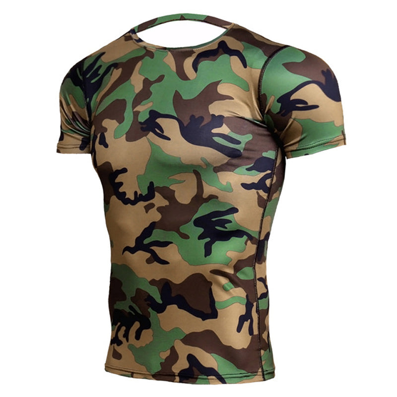 Jungle Camo Camouflage Compression Short Sleeve Rashguard