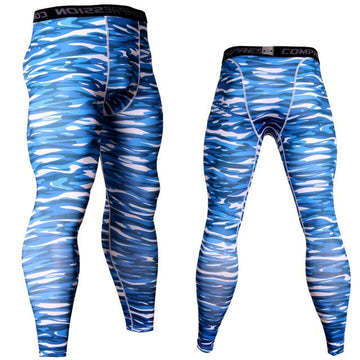 Ice Blue Mens Camouflage Compression Leggings Spats