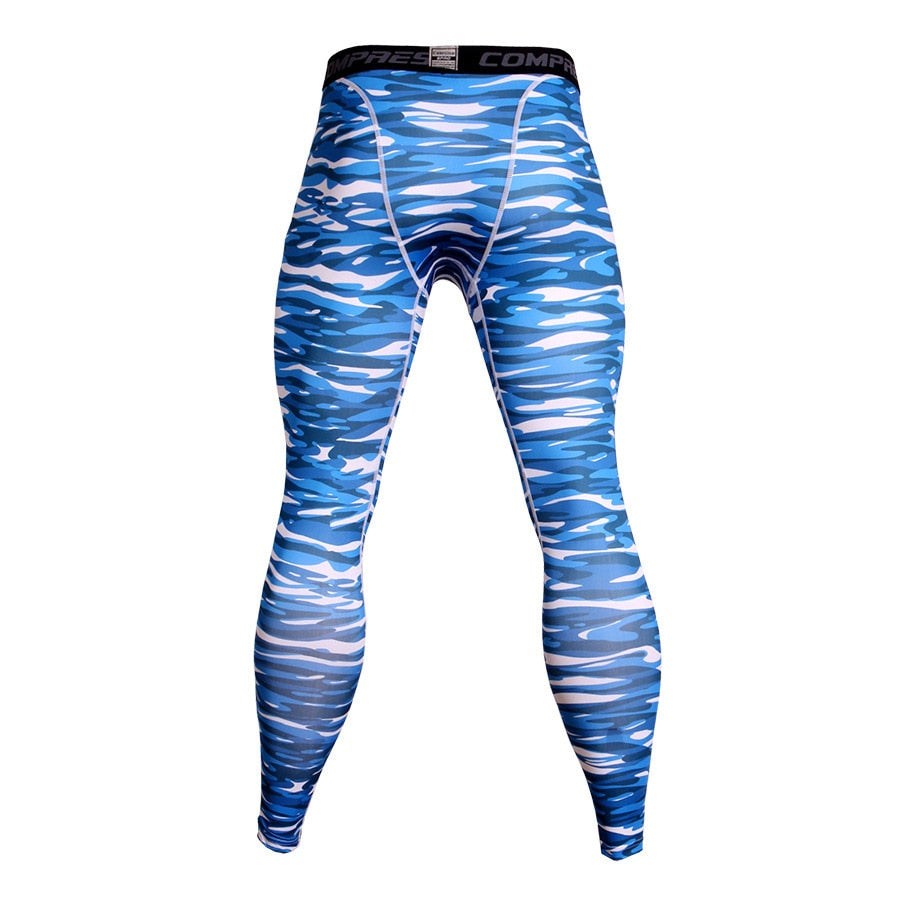 Ice Blue Mens Camouflage Compression Leggings Spats