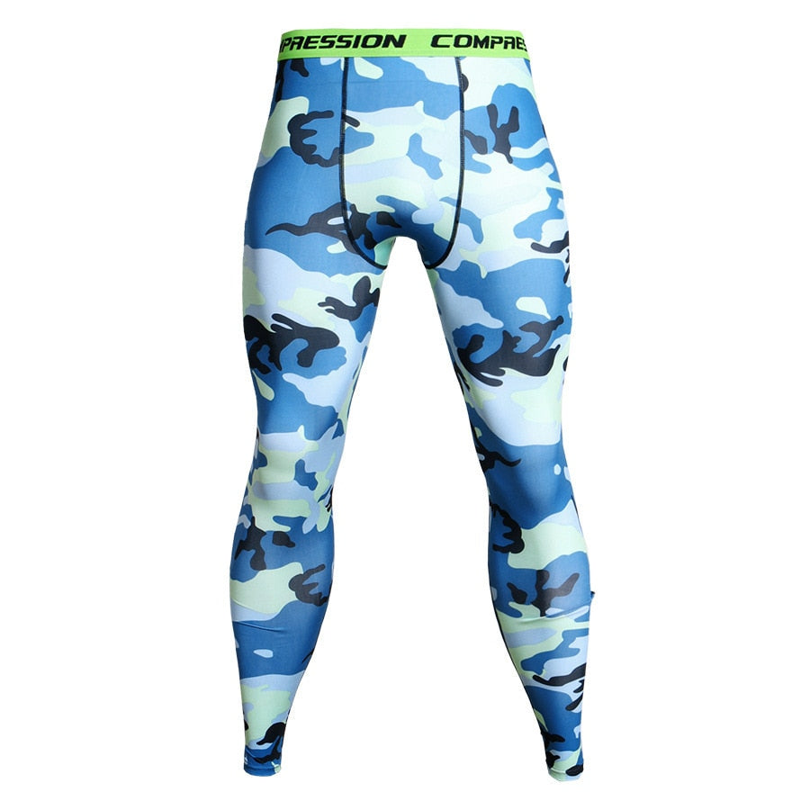 Blue Digital Camouflage Men's Compression Leggings Spats