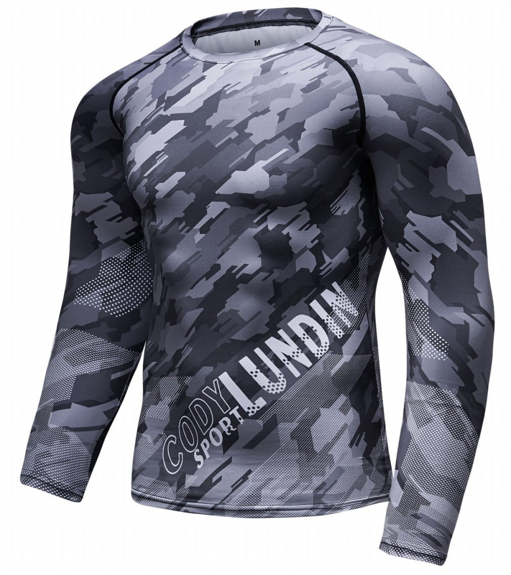 Digital Grey Camouflage Compression Elite Long Sleeve Rashguard