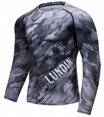 Digital Grey Camouflage Compression Elite Long Sleeve Rashguard