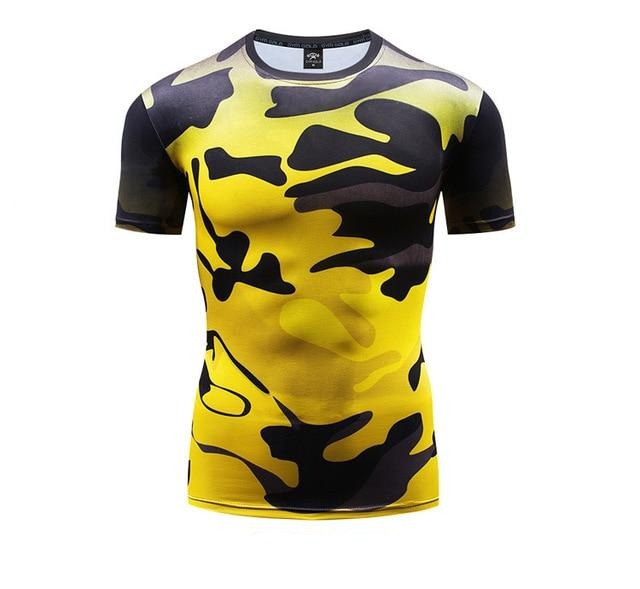 Liquid Yellow Camouflage Compression Short Sleeve Rashguard