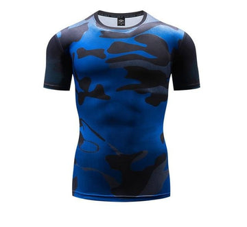 Liquid Blue Camouflage Compression Short Sleeve Rashguard