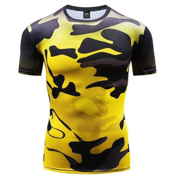 Liquid Yellow Camouflage Compression Short Sleeve Rashguard