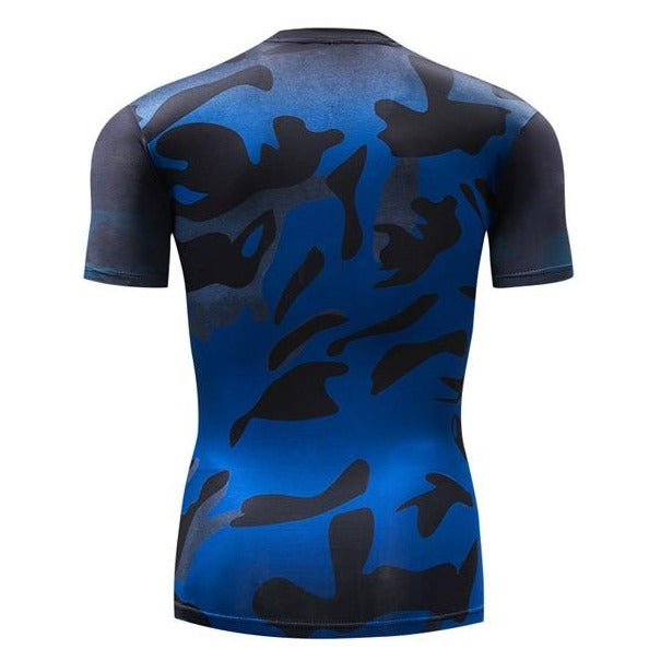 Liquid Blue Camouflage Compression Short Sleeve Rashguard