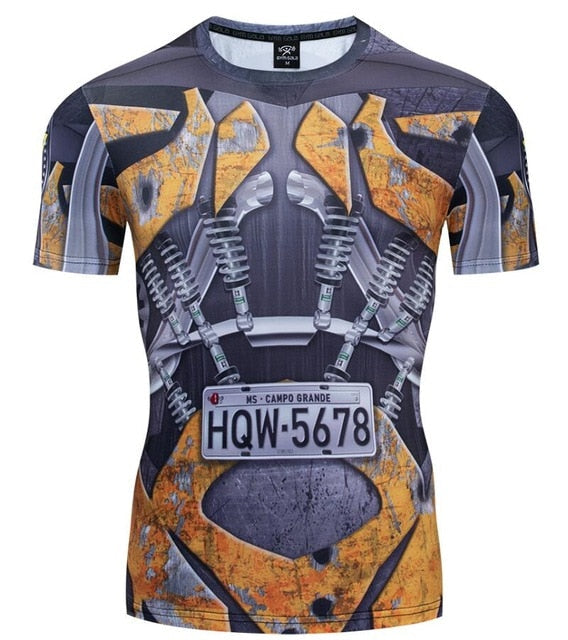 Transformers BJJ Rash Guard BumbleBee Compression Short Sleeve Rashguard