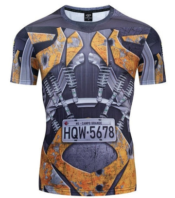 Transformers BJJ Rash Guard BumbleBee Compression Short Sleeve Rashguard